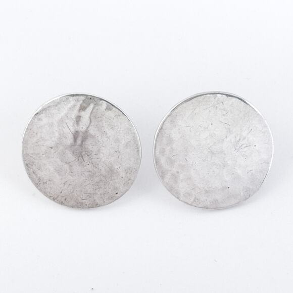 Vintage Sterling Silver 925 Hammered Disc Stud Earrings - Picture 4 of 12
